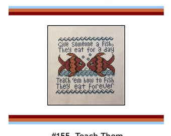 Cross Stitch Pattern PDF emailed Teacher Gift Teach Them Fish embroidery needlework 155