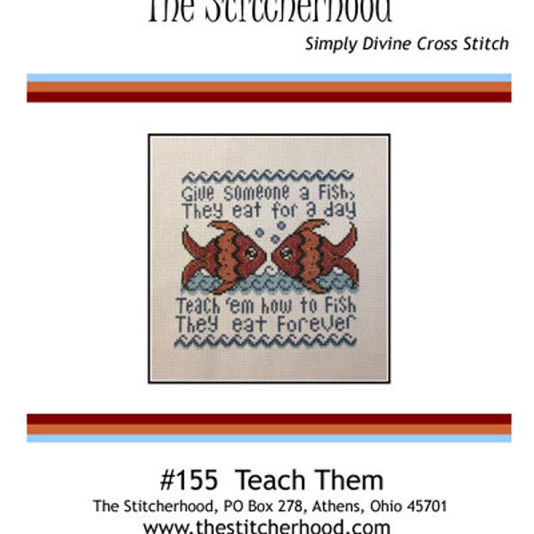 Cross Stitch Pattern PDF emailed Teacher Gift Teach Them Fish embroidery needlework 155