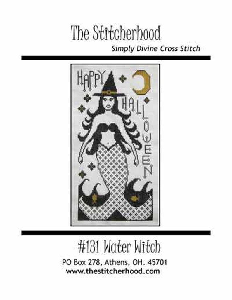 Cross Stitch Pattern PDF emailed Mermaid Water Witch Halloween Beach nautical ocean embroidery needlework 131 image 1