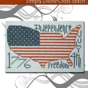 PDF Emailed Cross Stitch Pattern July 4th Independence Day Patriotic Americana USA Flag Primitive Decor Prim Design Embroidery Needlework 70