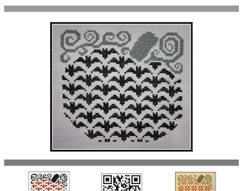 Cross Stitch Pattern PDF emailed Bat O'Lantern Halloween Decor Pumpkin Bats embroidery needlework Fun Easy Holiday Quaker Animal Easy 310