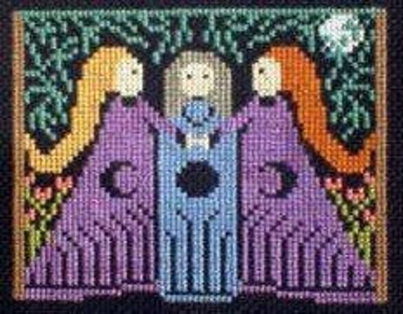 Cross Stitch Pattern PDF emailed Women Forest Wicca Triple Moon Witch Pagan Forest Friends needlework embroidery 15 image 2