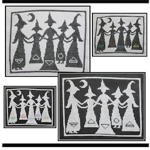 Kreuzstich Stickmuster für Hexe, Hexe, Hexe und Hexe, Hexe, Halloween Dekor, Wicca, Zauber, Ritual Stickerei, Handarbeit