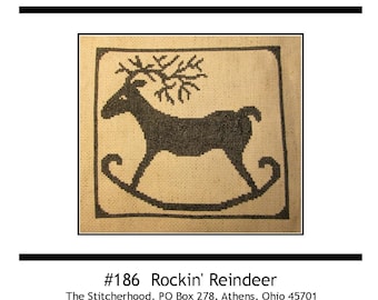Cross Stitch pattern PDF emailed Rockin' Reindeer Christmas santa antique toy rocking horse needlework embroidery 186