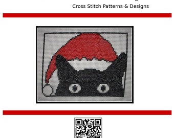 PDF Emailed Cross Stitch Pattern Winter Holiday Santa funny Christmas Cat "He Sees You" Design Embroidery Needlework 317