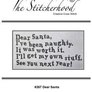Padrão de ponto cruz em PDF enviado por e-mail Querido Papai Noel Natal Design engraçado e sarcástico Decoração infantil Feriado Letra fácil Papai Noel Bordado Bordado divertido 267