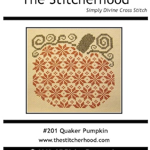PDF Emailed Cross Stitch Pattern Quaker Pumpkin Autumn Fall Halloween Decor Design Embroidery Needlework 201