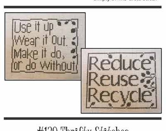 Cross Stitch Pattern PDF Emailed Reduce, Reuse, Recycle Green Thrifty Stitches eco friendly needlework embroidery 139