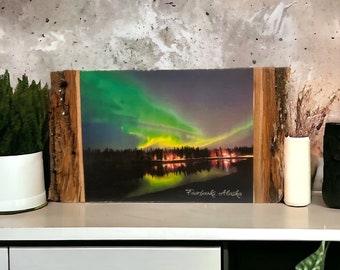 Alaska, Northern Lights, Aurora Borealis, Travel Photo Wood, anniversary gift, family photo, unique wood decor, vacation, honeymoon photo,