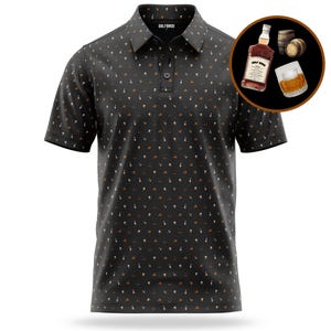 Whiskey Reserve Polo Golf Shirt for Men Moisture Wicking Short Sleeve Black Top, Polo For Men, Gifts for Him, Dad Gift, Polo Gift