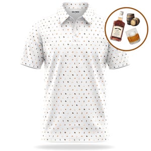 Whiskey Reserve Polo Golf Shirt for Men Moisture Wicking Short Sleeve White Top, Polo For Men, Gifts for Him, Dad Gift, Polo Gift