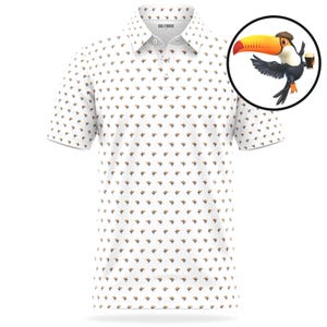 Tipsy Toucan Guinness Polo Golf Shirt for Men Moisture Wicking Short Sleeve White Top, Polo For Men, Gifts for Him, Dad Gift, Polo Gift