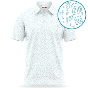 Birdie Buzz - Teal Polo Golf Shirt for Men Moisture Wicking Short Sleeve White Top, Polo For Men, Gifts for Him, Dad Gift, Polo Gift