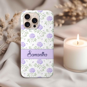 Personalized Floral Phone Case, iPhone Samsung Google Cases, Custom Tough Phone Cover, Protective Phone Case, Name Flower Phone Case,