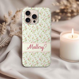 Monogram iPhone Samsung Google Floral Phone Cover, Personalized Name Case, Floral Tough Case, Durable Phone Case, Gift for Her