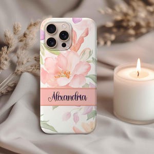 Personalized Floral Phone Cover, Custom Name Tough Case,  Floral Phone Case, Custom Name Phone Case, Floral Phone Case with Name,