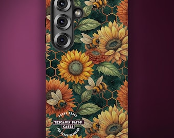 Funda para teléfono con diseño de girasoles: Funda resistente con estampado floral para iPhone y Samsung.