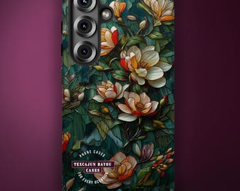 Floral Stained Glass Phone Case, Lotus Design (Fits iPhone, Samsung, Google)