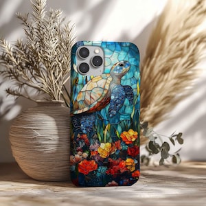 Stained Glass Sea Turtle Tough Phone Case: Ocean Animal Design