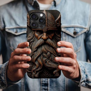3D Faux Wood Tough Protective Cover for Fans of Norse Mythology, Viking Phone Case, Viking Enthusiasts, Shield Themed Case, Viking Case