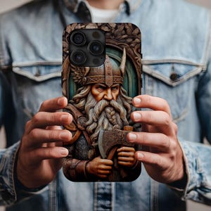Faux Wood Viking Phone Case: Rugged Protective Cover