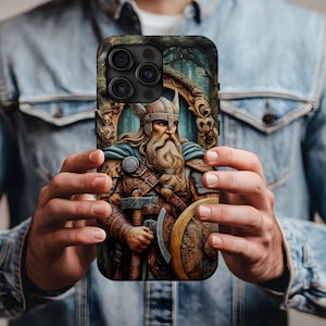 3D Faux Wood Viking Phone Case: Rugged Norse Design
