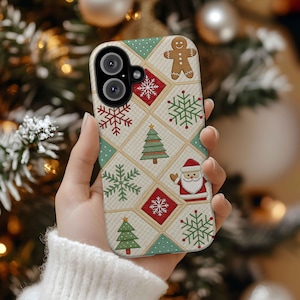 Christmas Patchwork Phone Case, Festive Xmas Protective Cover, Christmas Gift, iPhone Samsung Google Cases