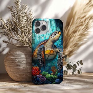 Sea Turtle Stained Glass Style Tough Phone Case - Protective Cover