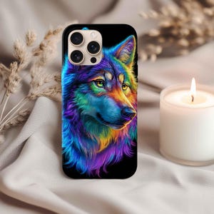 Colorful Wolf Tough Phone Case, Durable Wildlife Wolf Phone Cover, Animal Lover Gift, Protective Phone Case, Wolf Design Case, Wolf Lover