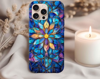 Blue Stained Glass Phone Case | Geomatic Floral Tough Phone Case
