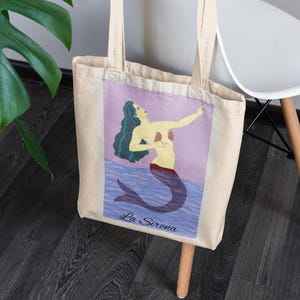 La Sirena Lotería Tote Bag - Vibrant Mexican Folk Art Style