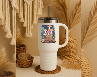 Mushroom Travel Mug: 40oz Insulated Stainless Steel Tumbler with Handle