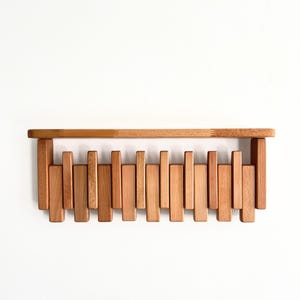 Solid Wood Piano Coat Rack With Shelf, Wooden Coat Hooks, Wall Mounted Shelf Coat Rack, Walnut Colored Rustic Floating Shelf, Wedding Gift image 7