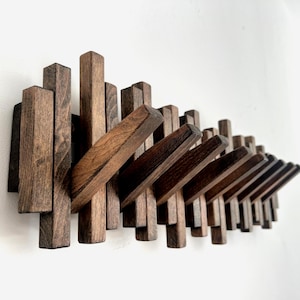 Solid Walnut Wood Piano Coat Rack, Irregular Piano Key Coat Hat Purse Towel Storage, Unique Wooden Wall Mounted Modern Minimalist Wood Hooks