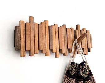 Walnut Wood Piano Coat Rack, Midcentury Modern Wall Decor