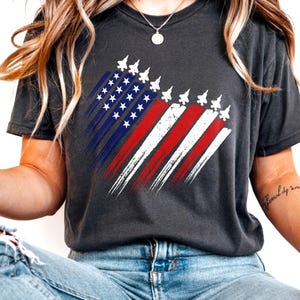 4th of July Jet Flag, Fighter Jet American Flag Heart png, Air Force Flyover png, Red White Blue png, American flag png, USA Military