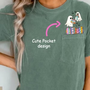 Book Lover Ghost PNG, Halloween Pocket, Cute Reading Ghost Sublimation, Spooky Bookworm png, Fall Gift Shirt for Her or Him, Fall Graphic