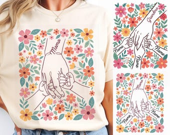 1-10 Hands Boho Floral Mom,Grandma,nana,and Childs Png Bundle, Mother's Day Mama png, Hand Kid Names, Gift Best Mom Ever, trendy png designs