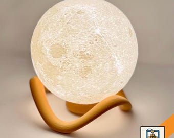 CRATER Moon Table Lamp, 3D Printed PLA Lunar Night Light Globe