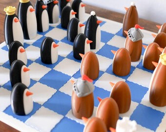 TUXEDO | Penguin Chess Set, Unique Animal Board Game Pieces, Custom Playable Art Gift
