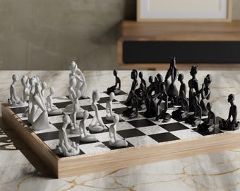ABBY | Full Chess Set, Chess Board & Chess Pieces, Modern Abstract Chess Pieces with Custom Chessboard, Minimalist Chess Master, Art Lovers
