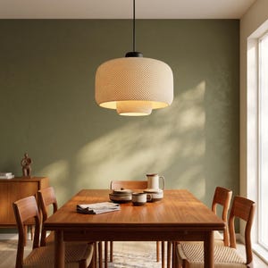 LOLA | 3D Printed Drum Pendant Light, Mid Century Modern Mesh Hanging Lamp Shade, Ceiling Light