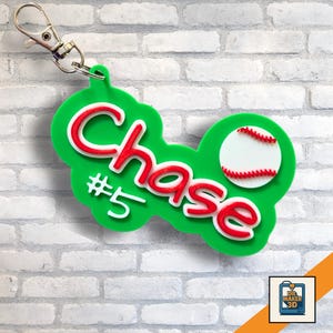 Personalisierter Baseball Taschenanhänger - Individueller 3D Name & Zahlenanhänger für Rucksäcke, tolles Team oder Trainer Geschenk, Athleten Schlüsselbund, Fledermaus Taschenanhänger
