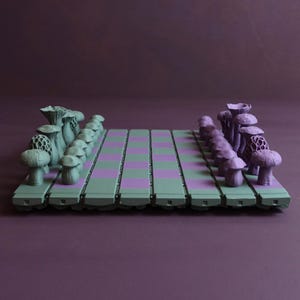 SPORE | Custom Magnetic Mushroom Chess Set with Pine Log Storage, Choice of Colors