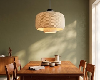 3D Printed Drum Pendant Light, Mid Century Modern Mesh Lampshade, Geometric Hanging Shade | LOLA