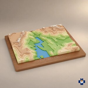 Custom 3D Topographic Map of Your Lake, Town or Trail, Layered Relief Map, Hiking Gift with Optional GPX Route | TOPO