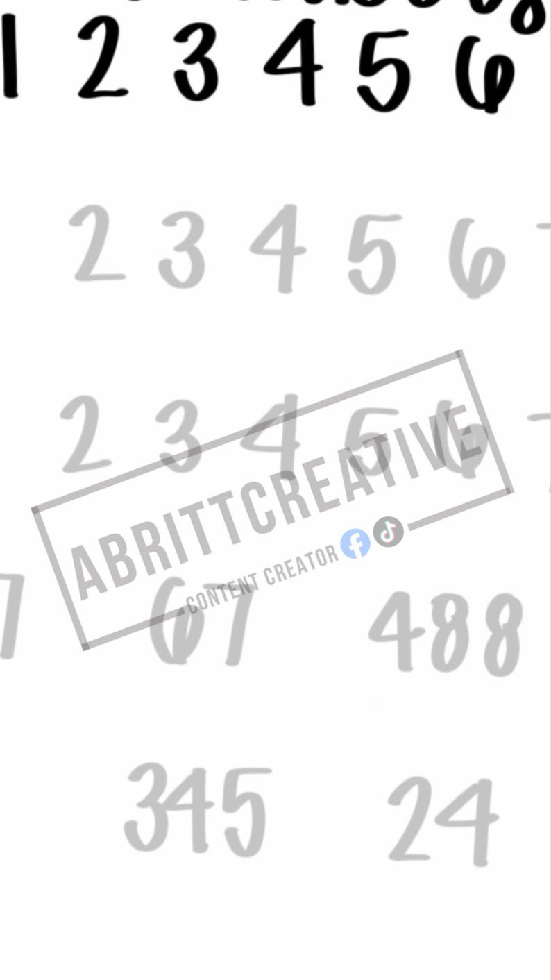 May include: A digital display featuring rows of numbers in various fonts and shades of gray, including the sequences 1 2 3 4 5 6, 2 3 4 5 6, 2 3 4 5 6, 6 7 488, and 345 24. A rectangular watermark overlay reads ABRITTCREATIVE CONTENT CREATOR with social media icons.