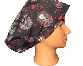 EXCLUSIVE PRINT Halloween Horrors Stretchy Euro Style Scrub Hat