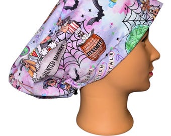Halloween Spooky House Stretchy Euro Style Scrub Hat
