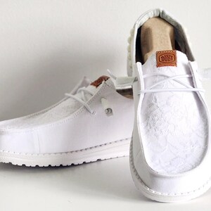 White Lace-covered hey dudes w/ leather patches